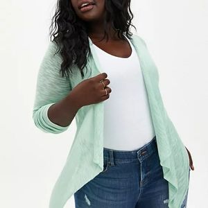Jade Green Drape Open Cardigan Sweater